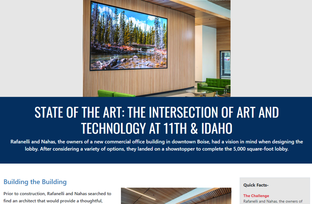 A screen shot of a case study from Sharp NEC about blending technology and artistry for a better experience at an arts center